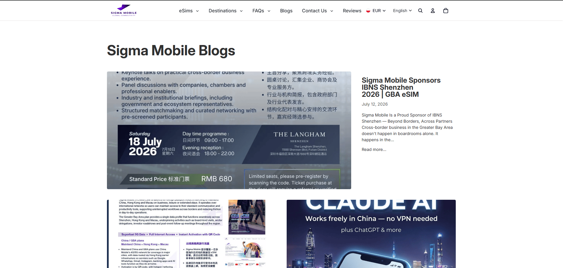 Sigma Mobile Shopify eSIM Store for Global Travel Connectivity in 200+ Destinations screenshot