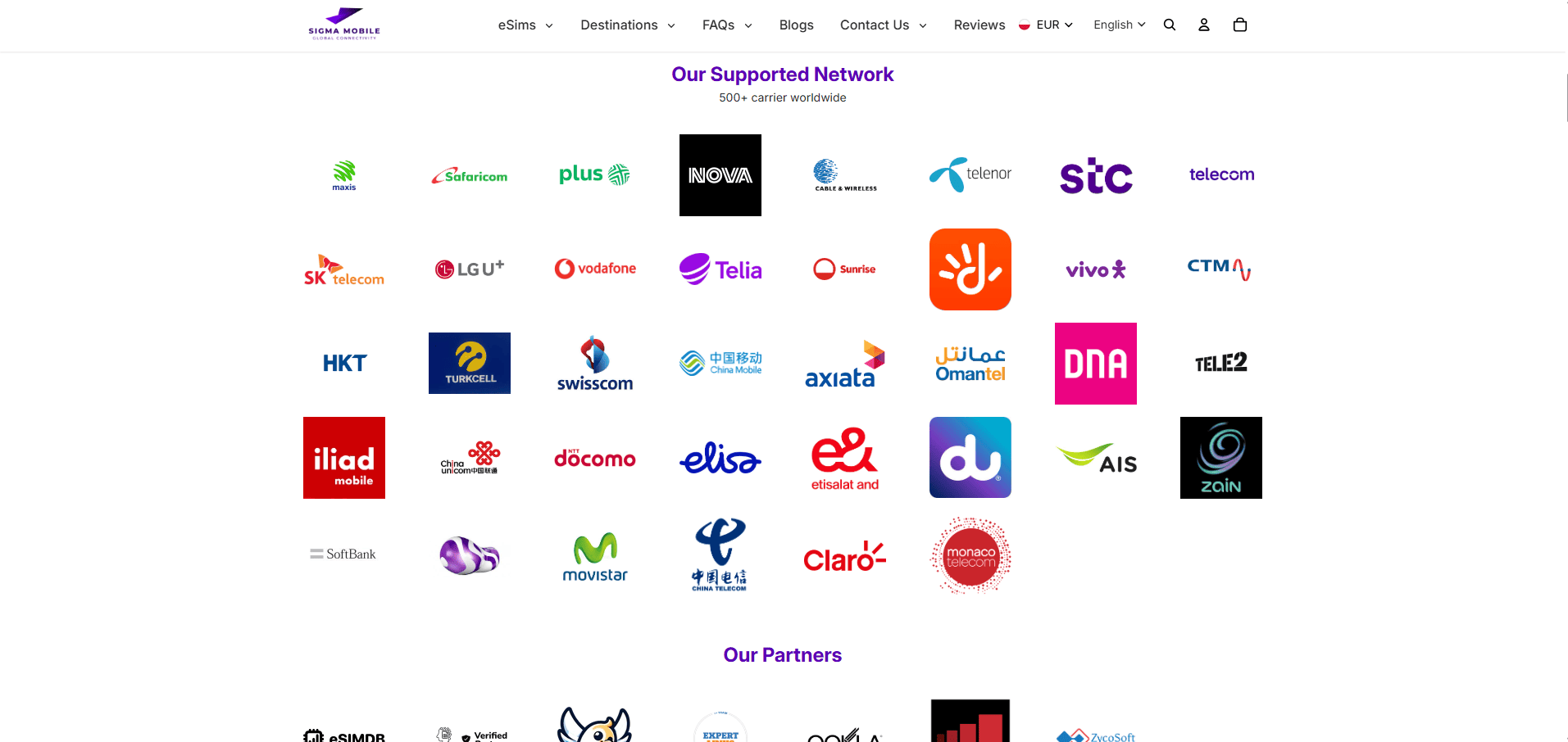 Sigma Mobile Shopify eSIM Store for Global Travel Connectivity in 200+ Destinations screenshot