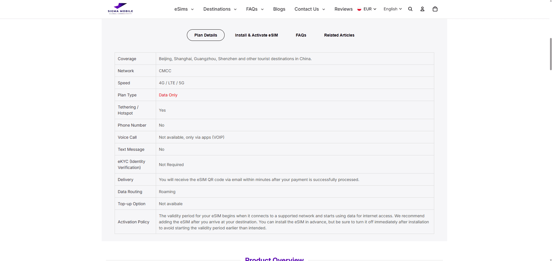 Sigma Mobile Shopify eSIM Store for Global Travel Connectivity in 200+ Destinations screenshot