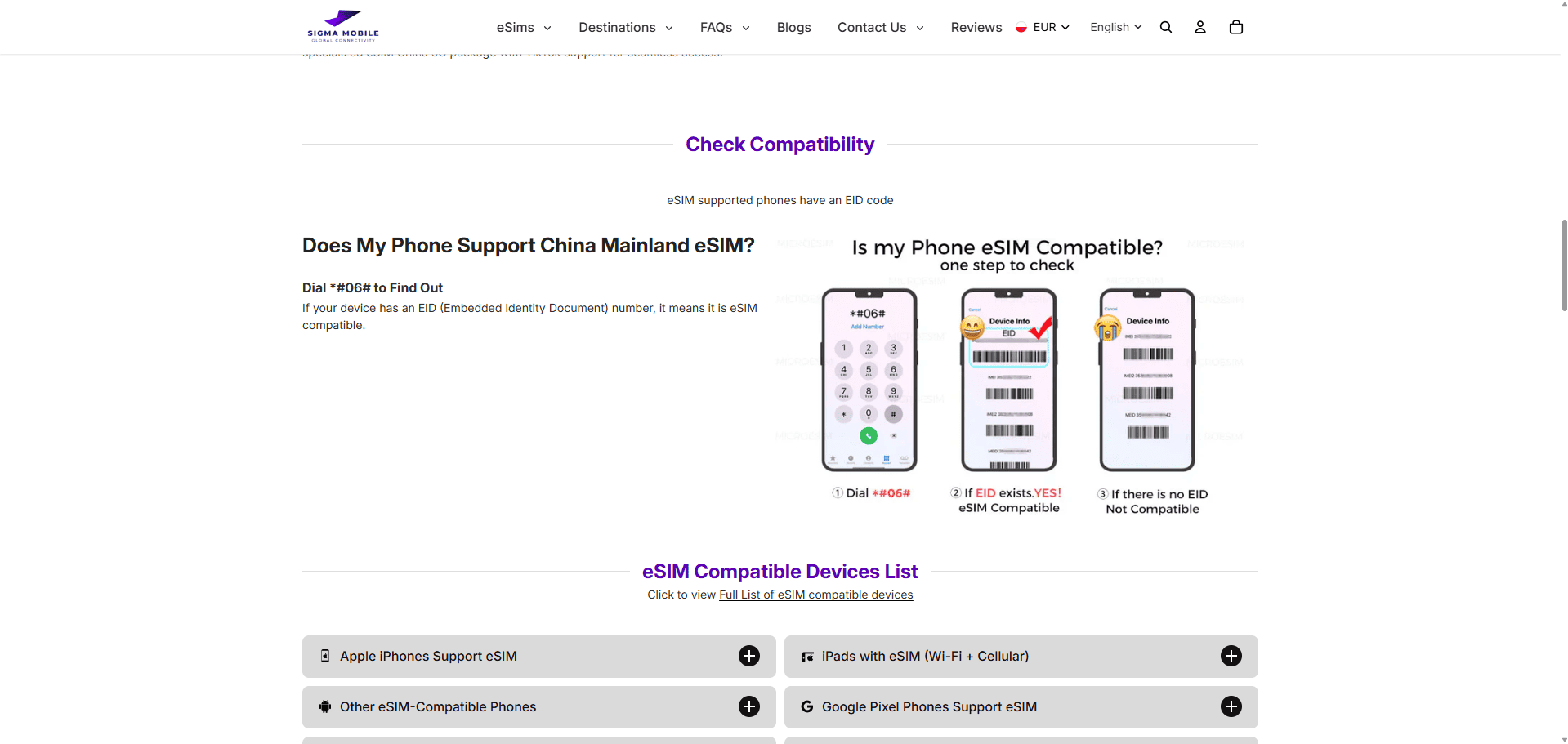 Sigma Mobile Shopify eSIM Store for Global Travel Connectivity in 200+ Destinations screenshot