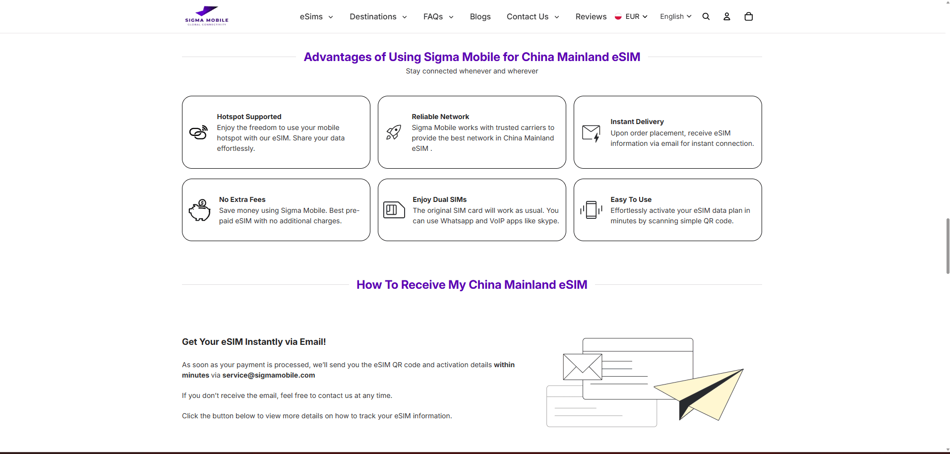 Sigma Mobile Shopify eSIM Store for Global Travel Connectivity in 200+ Destinations screenshot
