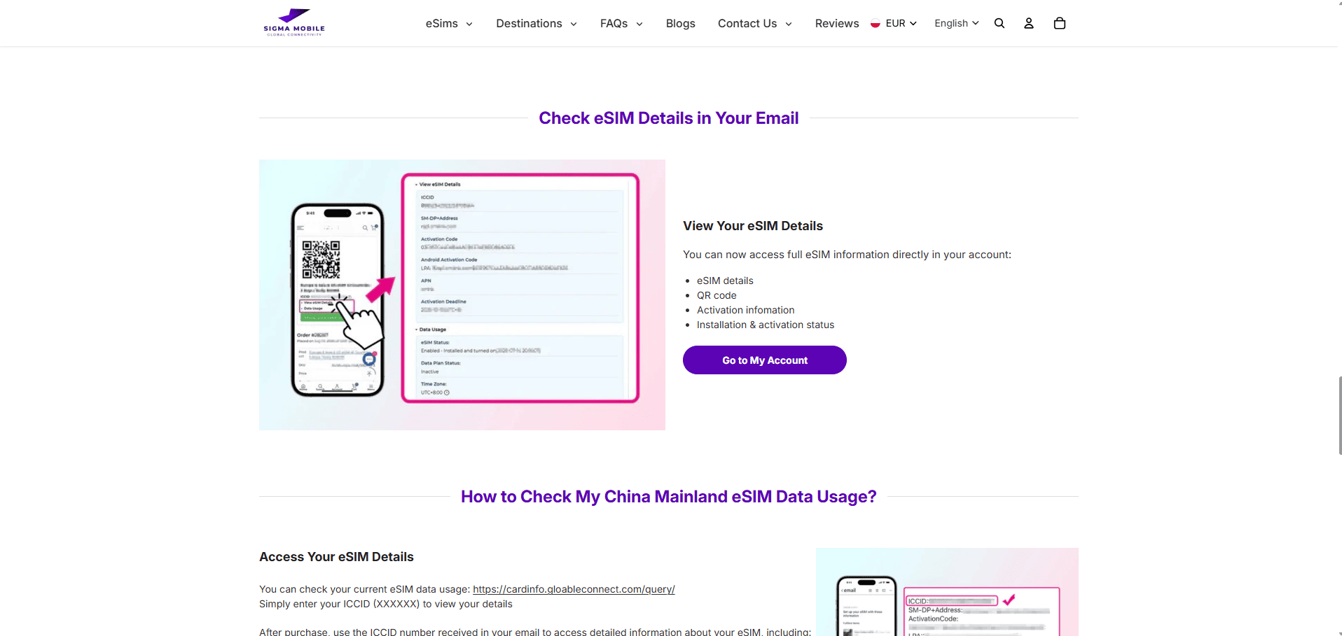 Sigma Mobile Shopify eSIM Store for Global Travel Connectivity in 200+ Destinations screenshot
