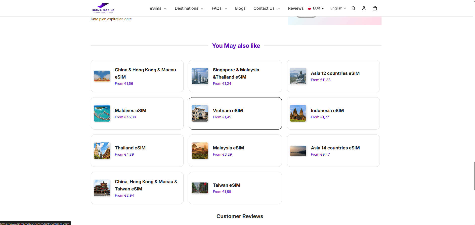Sigma Mobile Shopify eSIM Store for Global Travel Connectivity in 200+ Destinations screenshot