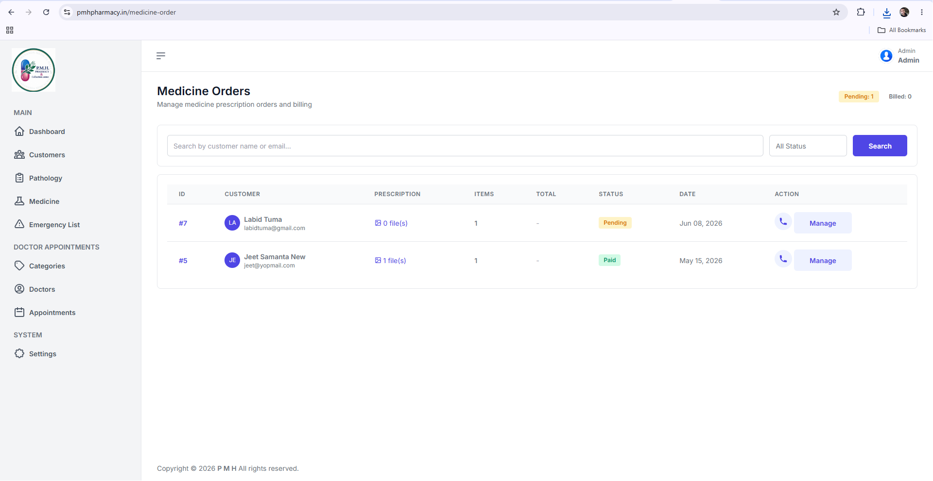 Unified pharmacy & healthcare platform admin panel + patient mobile app screenshot